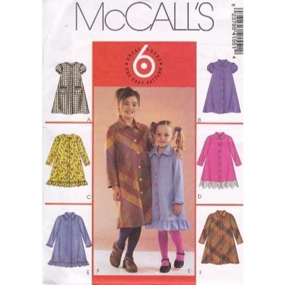 McCall's 4155 Sewing Pattern Girls Size 3-6 A-Line Dress Button Front Ruffles